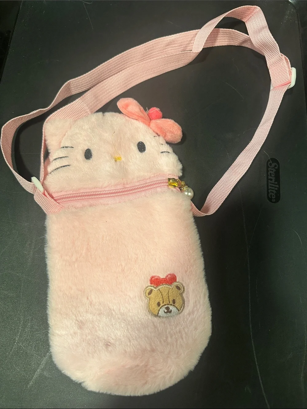 Pink Plush Kids Crossbody Bag with Bear Patch NEW